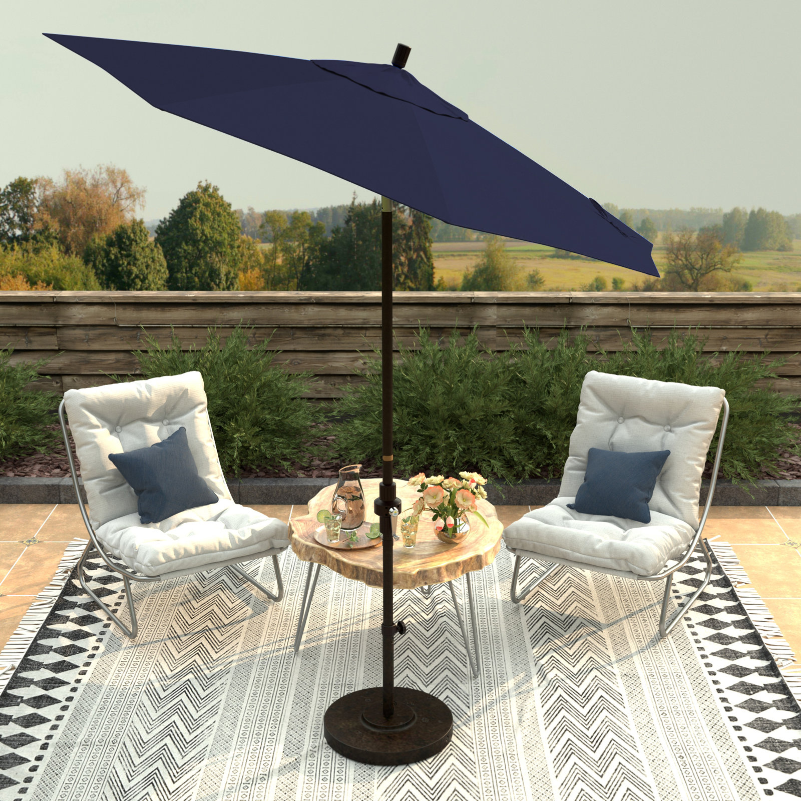 Che 90'' Outdoor Umbrella, Navy Blue Performance Canvas