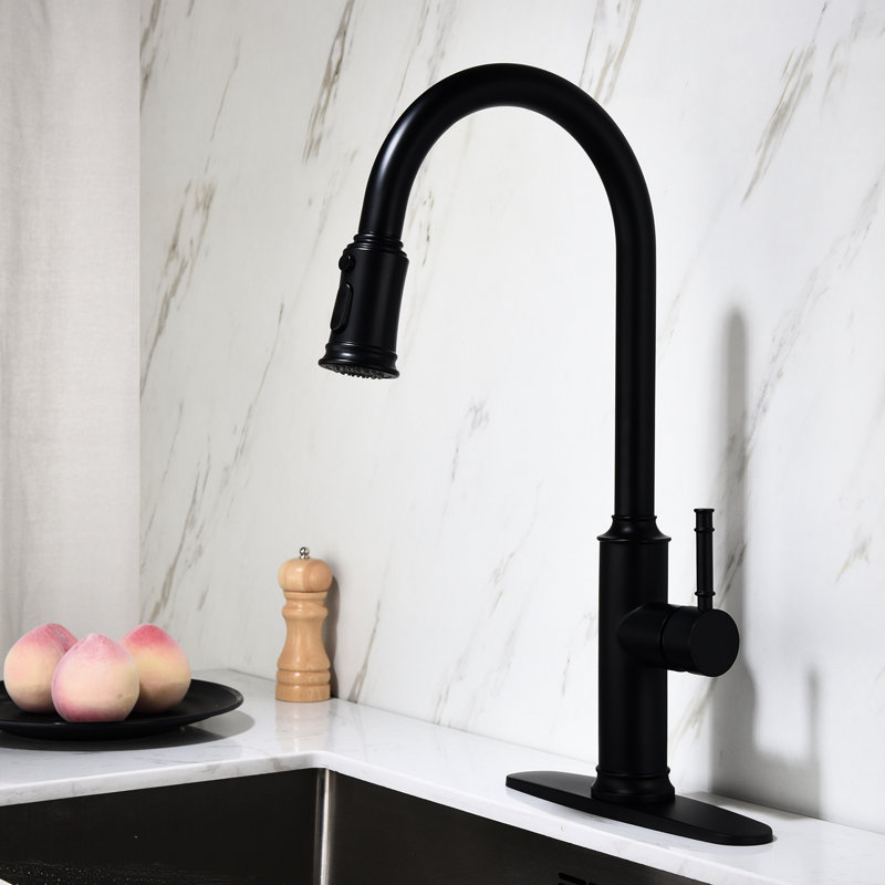Kitchen Faucet With Pull Out , Single Lever, 360 Rotating High Nozzle In Matte Black Stainless Steel, Corrosion Surface, Aerators For A Splashless And Efficient Water Use Nozzle, Rust To Reduce