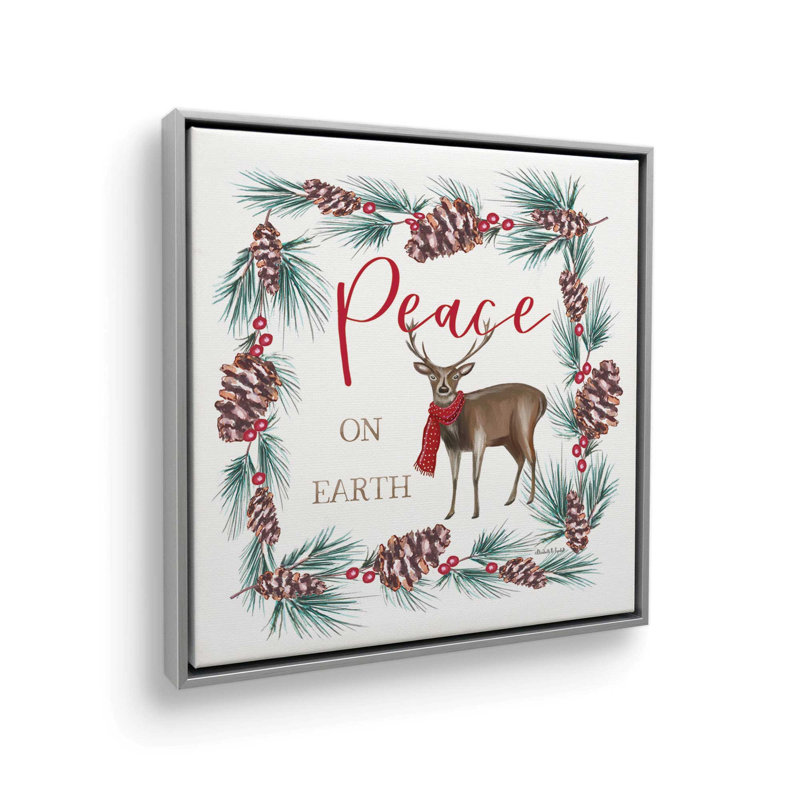 «Peace on Earth Reindeer» par Elizabeth Tyndall, reproduction d'art, L 20 po x H 20 po, Argent, Toile avec cadre