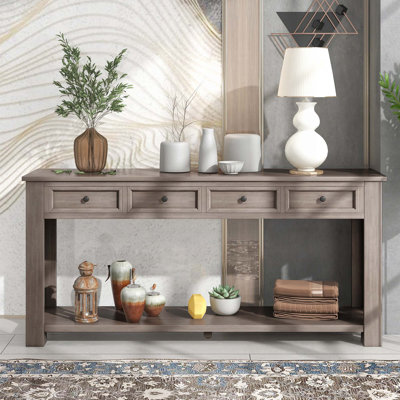 Console en bois avec tiroirs, tablette inférieure