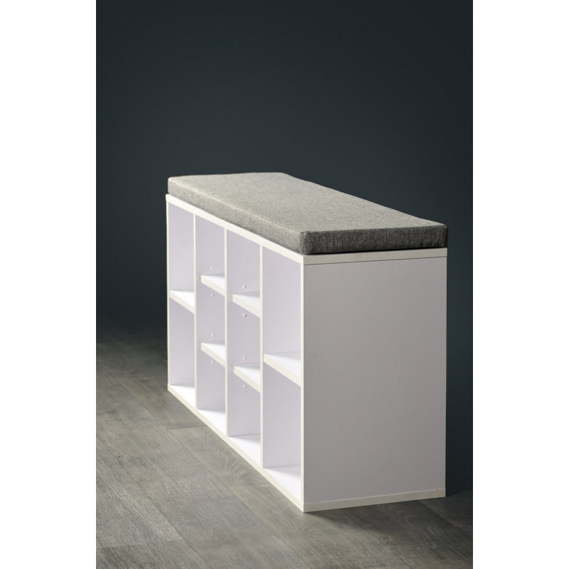 Gray Upholstered Shoe Storage Bench with 10 Compartments