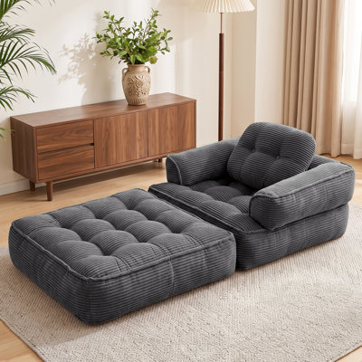 35.4" Convertible Corduroy Floor Sofa Bed, 2-in-1 Boneless Folding Lounge Chair with Armrest, No Assembly, Modular Floor Couch for Living Room, Bedroom & Game Room