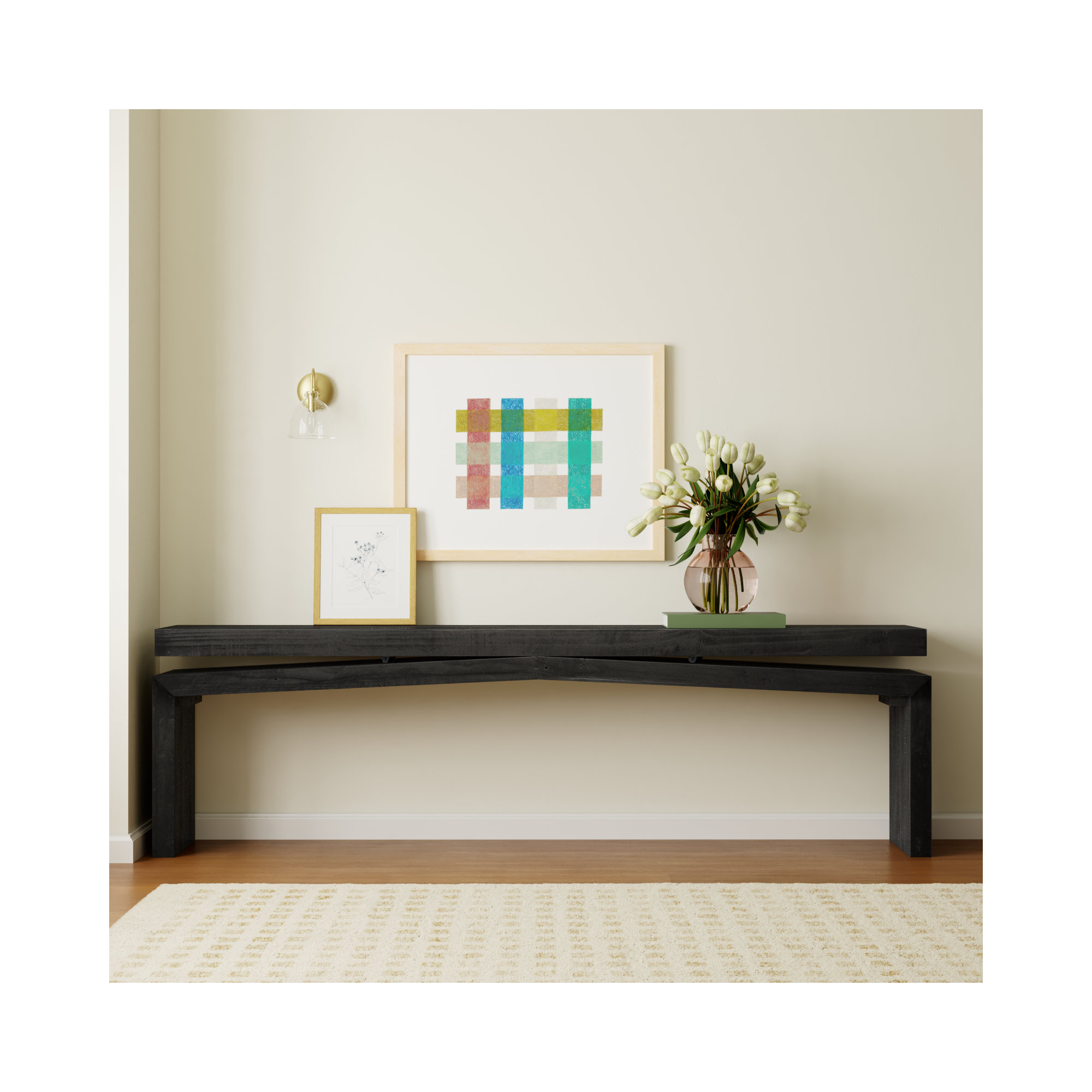 Henn Solid Wood Console Table, Aged Black Pine, 30.75" H x 94" W x 15" D