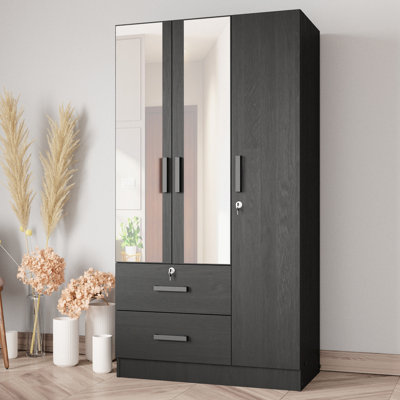Wardrobe Armoire Closet With Two Convenient Mirrors Placed On The Doors & Two Drawers by Latitude Run