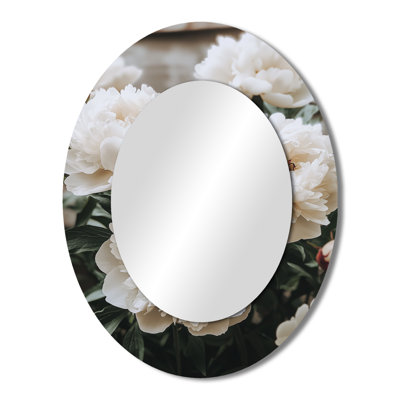 Close Up Photo Of Peonies Petal Bloom - Floral Oval Decorative Mirror On Metal