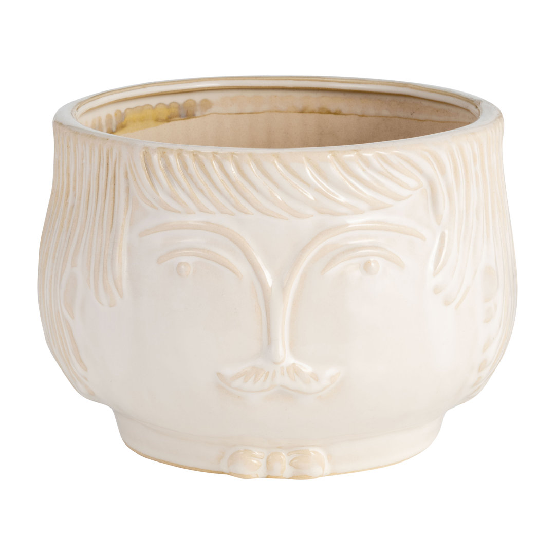 Stoneware Ceramic Planter with Sculpted Face - Decorative Indoor Plant Pot. Dakota Fields 