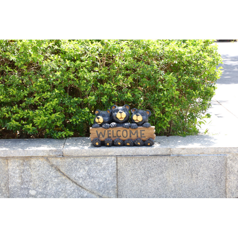 Bear Family with Welcome Sign Weather Resistant Plastic Animals Garden Sign