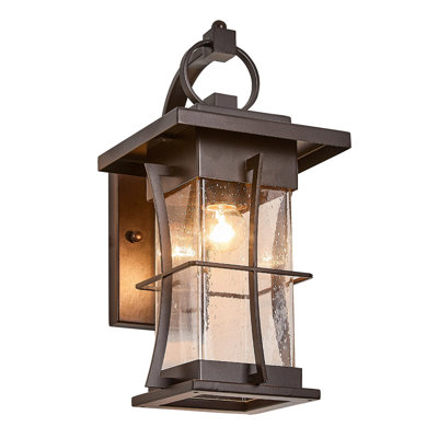 Dusk to Dawn Outdoor Wall Lantern with Photocell Sensor, Waterproof Exterior Light, Oil-Rubbed Bronze with Seeded Glass