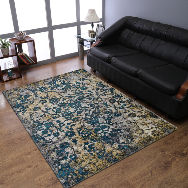 Bicknell Area Rug Living Room Rug: Washable Modern Abstract Thin Rug Indoor Floor Non Slip Stain Resistant Carpet for Bedroom Dining Room - MACHINE MADE HEATSET POLYPROPYLENE AREA RUGS - Rectangle, Silver Blue Color, Abstract Modern Design