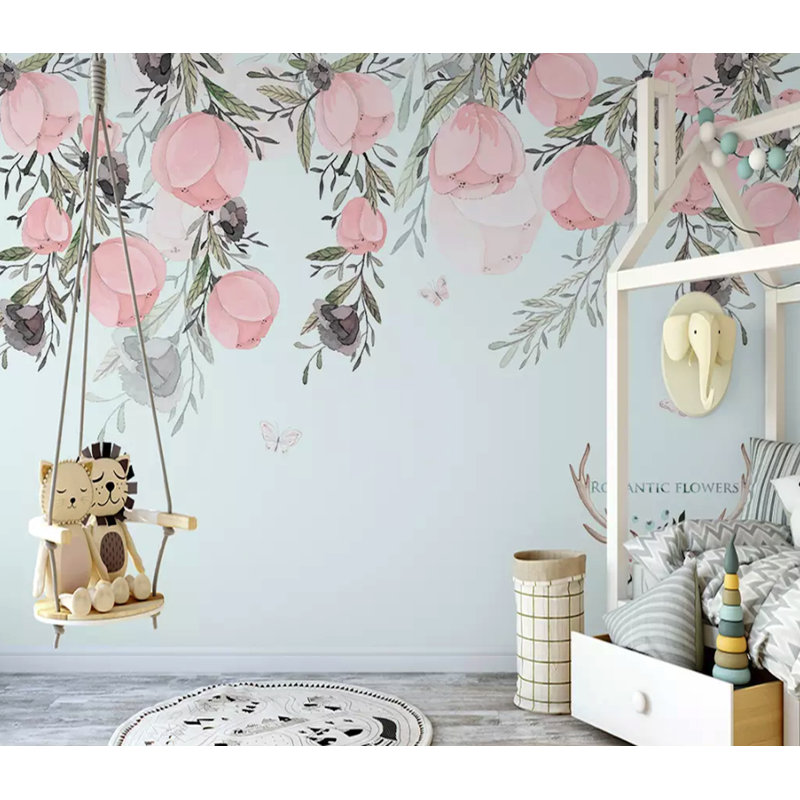 Papier peint amovible rétro avec fleur de vigne rose rétro, L 9 po x l 15 po
