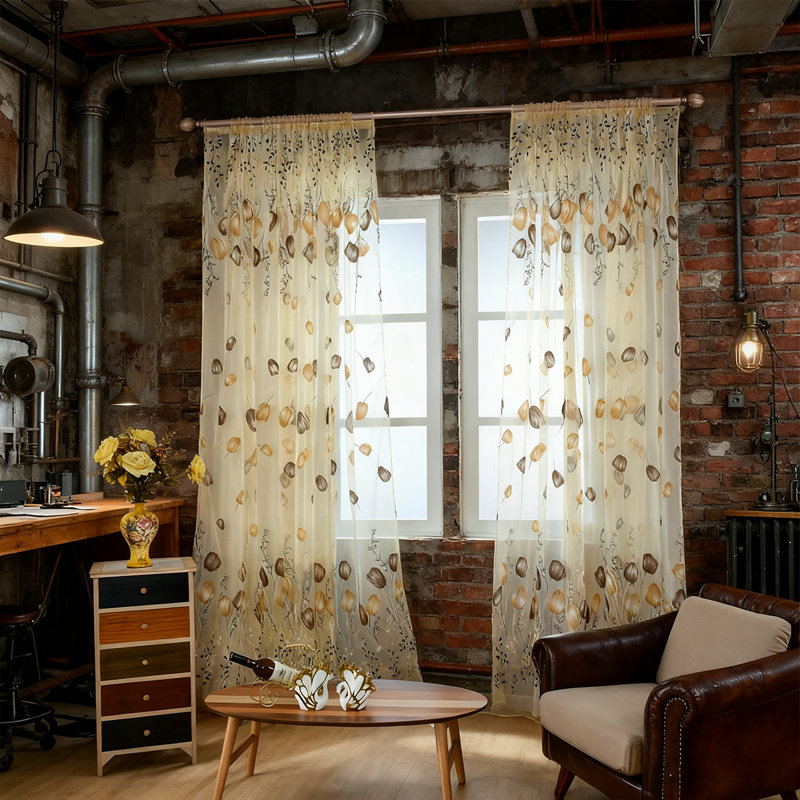 4 Panels Set Tulip Print Sheer Curtains For Living Room & Bedroom, Light Filtering Tulle Window Treatment (39.4X78.7 Inches), Floral Modern Decor