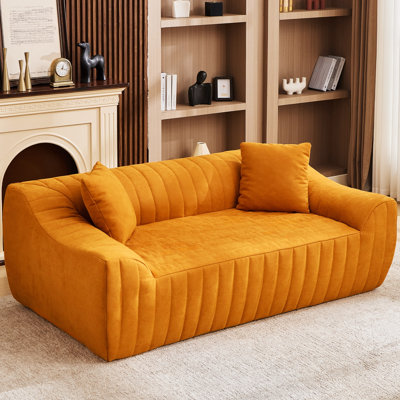 Canapé 77,9 po en similicuir orange, assise profonde avec 2 coussins, sans assemblage