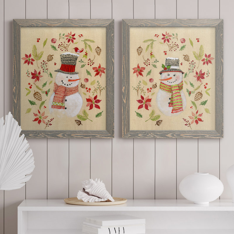 «Holly Days Snowman», ensemble de 2 reproductions d'art, Toile avec cadre gris, Pas de tapis, H 20 po x l 17 po x P 1 po