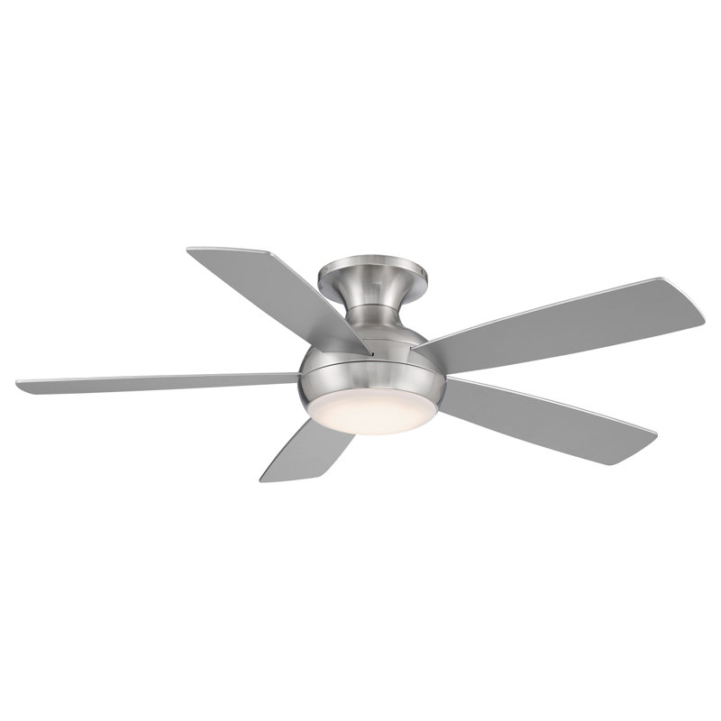 Odyssey 5- Blade Smart Flush Mount Ceiling Fan with Remote Control and LED Light Kit Included, Brushed Nickel, 52"