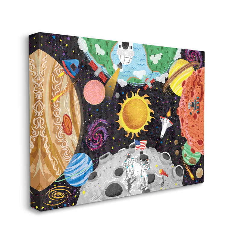 Astronautes sur la lune, Toile tendue, H 36 po x l 48 po x P 1,5 po