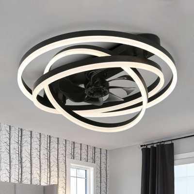 24" Flush Mount Ceiling Fan with Adjustable Dimmable LED Light Kit Remote 