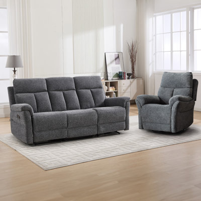 2-Piece Contemporary Chenille Upholstered Manual Reclining Living Room Set With 360° Swivel & Rocking Recliner