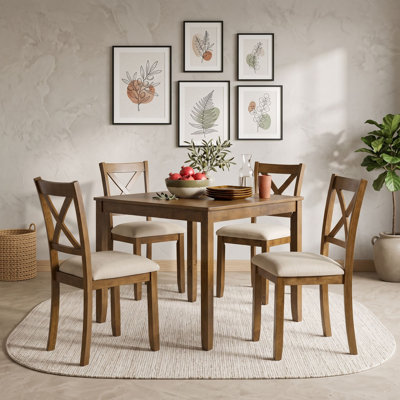 Five Piece Square Dining Table Set with Four Upholstered Chairs
