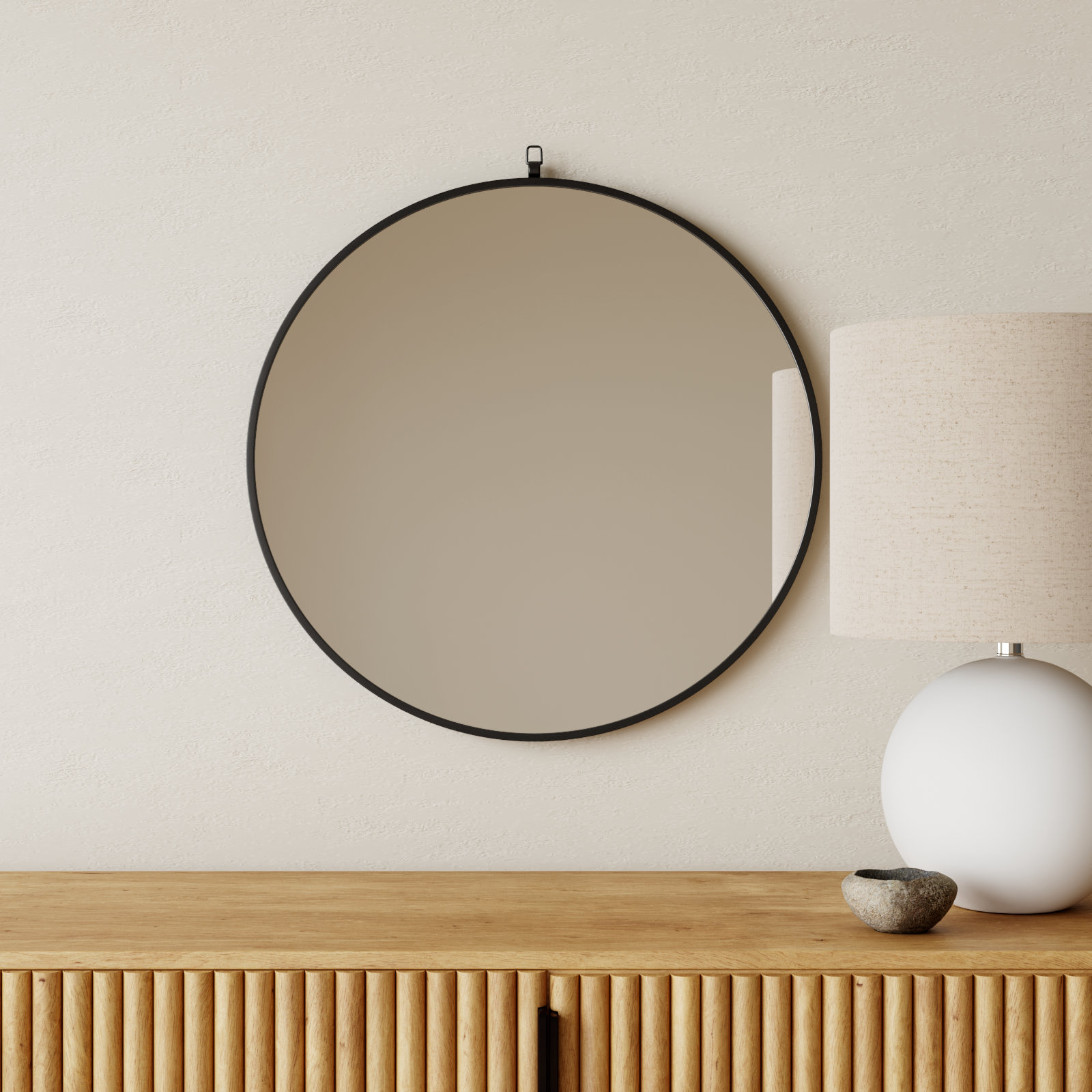 Cassie Metal/Manufactured Wood Round Wall Mirror, Black, 36" x 36" 