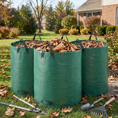 72 Gal. Reusable Heavy-Duty Yard Waste Bag - Large Capacity Lawn & Garden Trash Container with Handles (Pack of 3)
