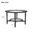 Table basse 31,5 pouces en forme de pétale avec plateau en verre craquelé et tablette en rotin