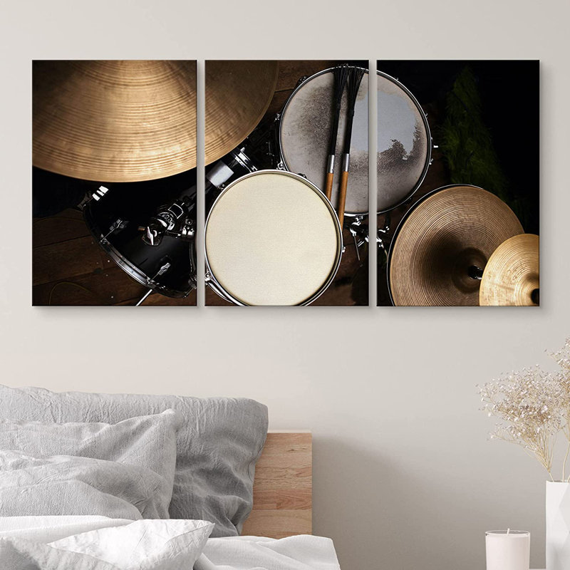 " Drum Set In Dramatic Light " 3 - Pieces, 16" H x 24" W x 5.75" D