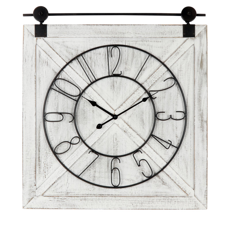 VIP Wood 25.5 in. Off-White Rustic Hanging Wall Clock
