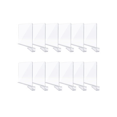 Diviseurs de tablette en acrylique transparent, séparateur de tablette de placard et séparateur de placard pour l'organisation dans la chambre à coucher, la cuisine et les tablettes en plastique de bureau 12 PCS