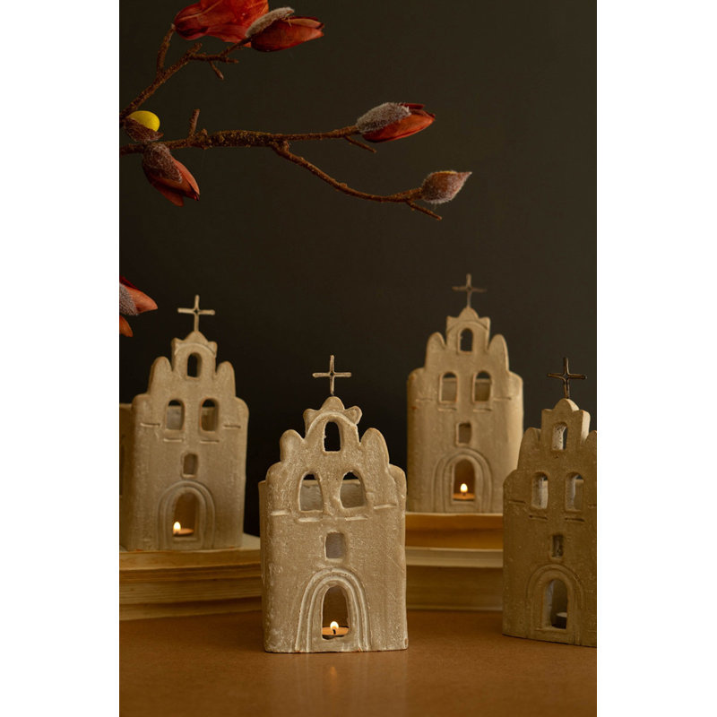  Clay San Antonio Mission Luminary Handcrafted Candle Holder 9.5" Tall Set of 4