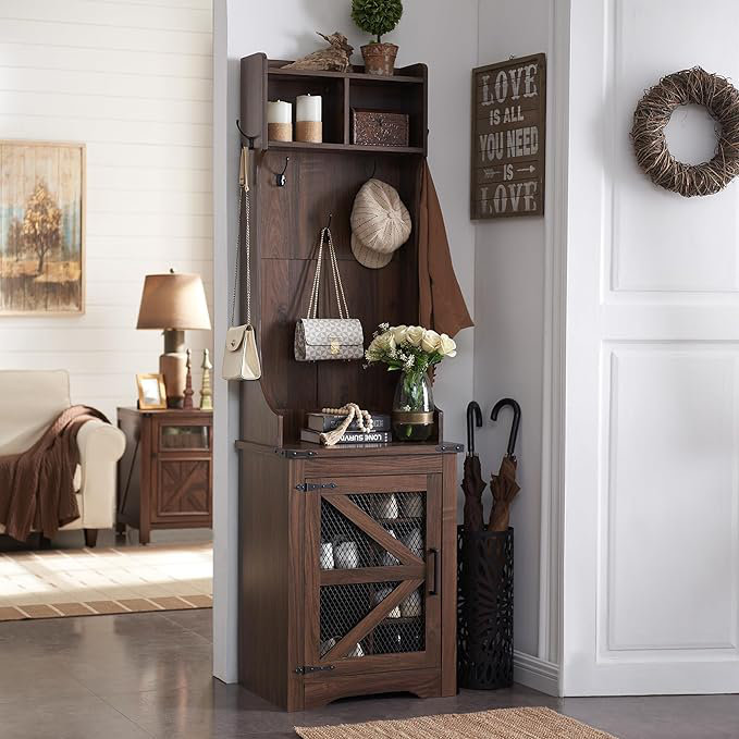 Kyeana Hall Tree 23" Wide Farmhouse Entryway Bench with Coat Rack, Bench and Shoe Storage