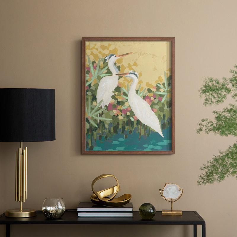 Heron Lagoon I, reproduction encadrée - bois massif, H 15 po x l 12 po, Noyer