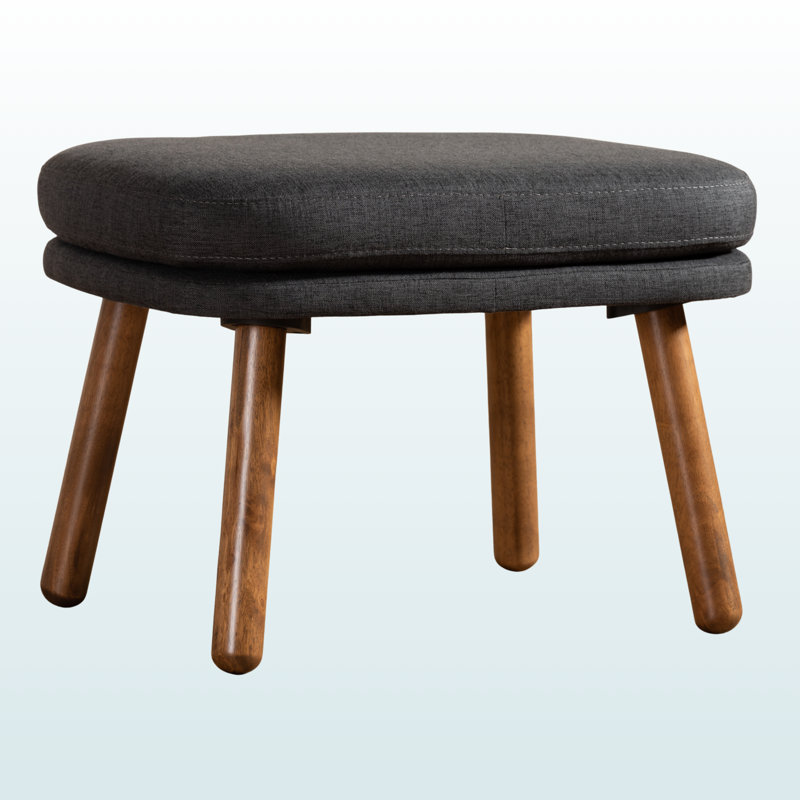 Inglewood Ottoman with Dark Gray Fabric Upholstered, Walnut Finish, 16.29" H X 22.8" W X 19.32" D, Dark Grey Polyester