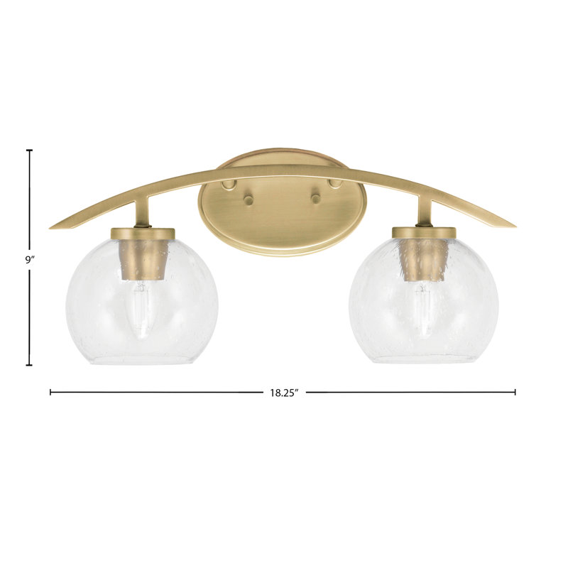 Barre d'éclairage de salle de bain 2 lumières kurve au fini laiton vieilli avec verre transparent de 5,75 po