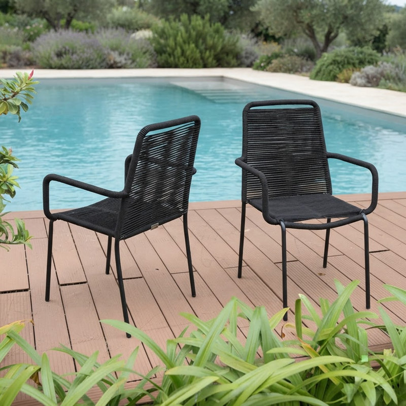 Brittany Stackable Rope Patio Dining Armchair, Black