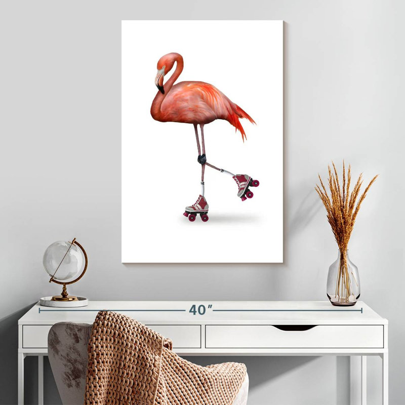 Flamingo Roller Skating, 30" H x 20" W