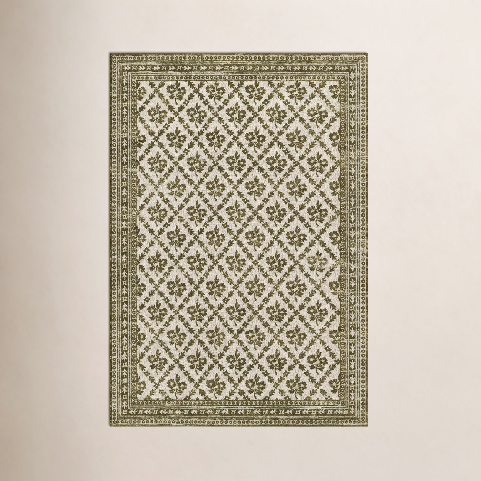 Anders Green Floral Wool Rug, Runner 2'3" x 7'6"