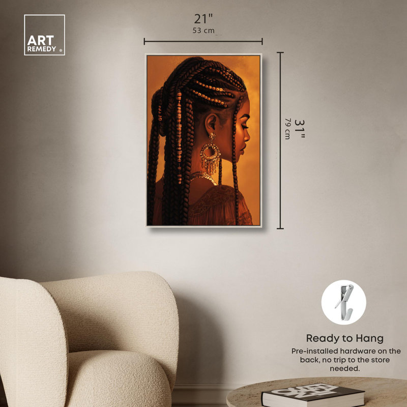 «Crowned in Braids», toile Art Portrait par Art Remedy, Cadre argenté, H 31 po x l 21 po