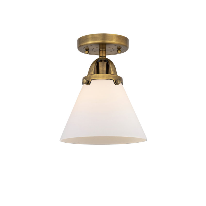 Plafonnier semi-encastré en verre, Blanc mat, H 9,5 po x l 7,75 po x P 7,75 po, Laiton brossé