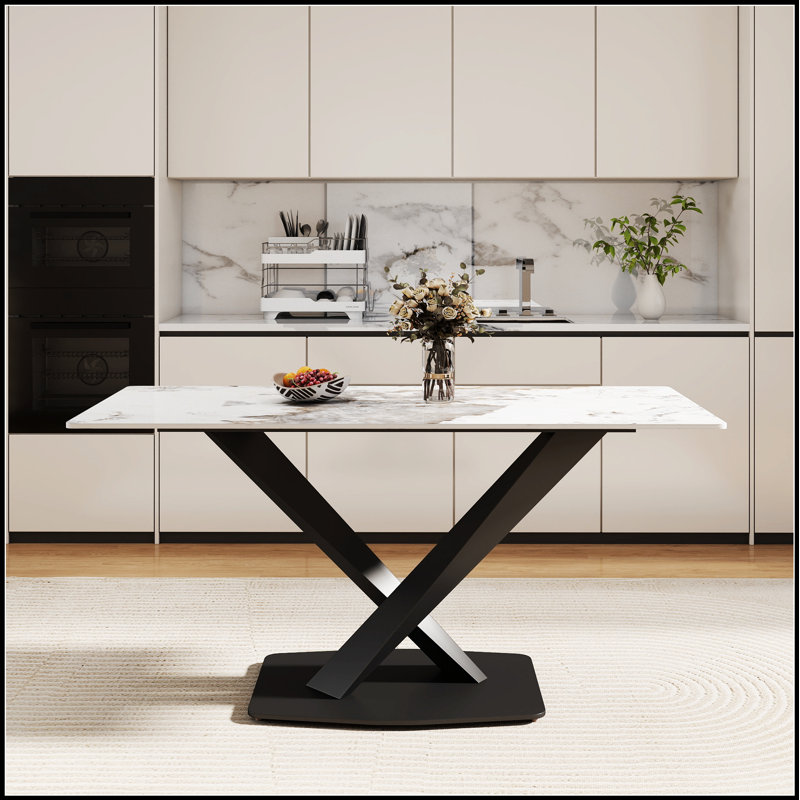 Table de salle à manger Modern, Blanc antique, noir