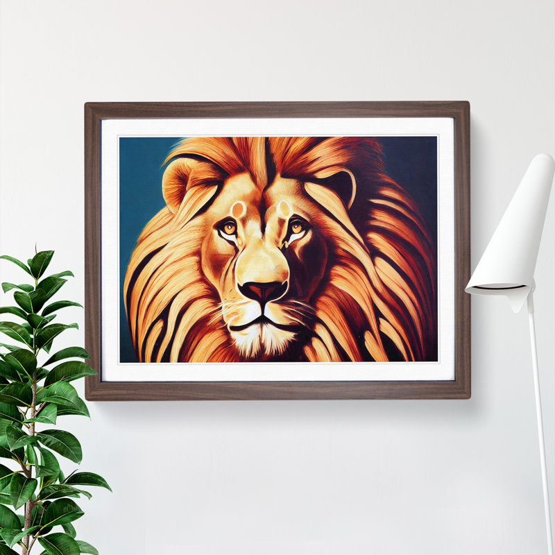 Prime Lion - Single Picture Frame Print, 25cm H x 34cm W x 2cm D, Walnut Framed