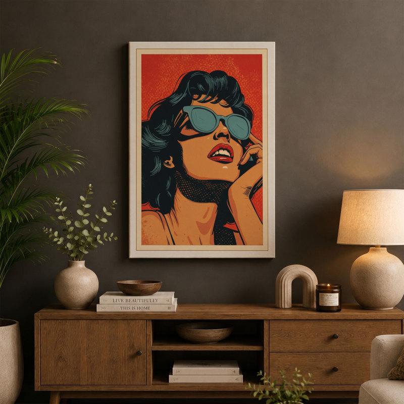 Bold Glamour Pop Art - Wrapped Canvas, 36x24 - 91.4 x 61.0 cm, Sage Border