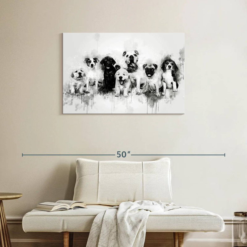 Chiots de chien noir et blanc, H 24 po x l 36 po