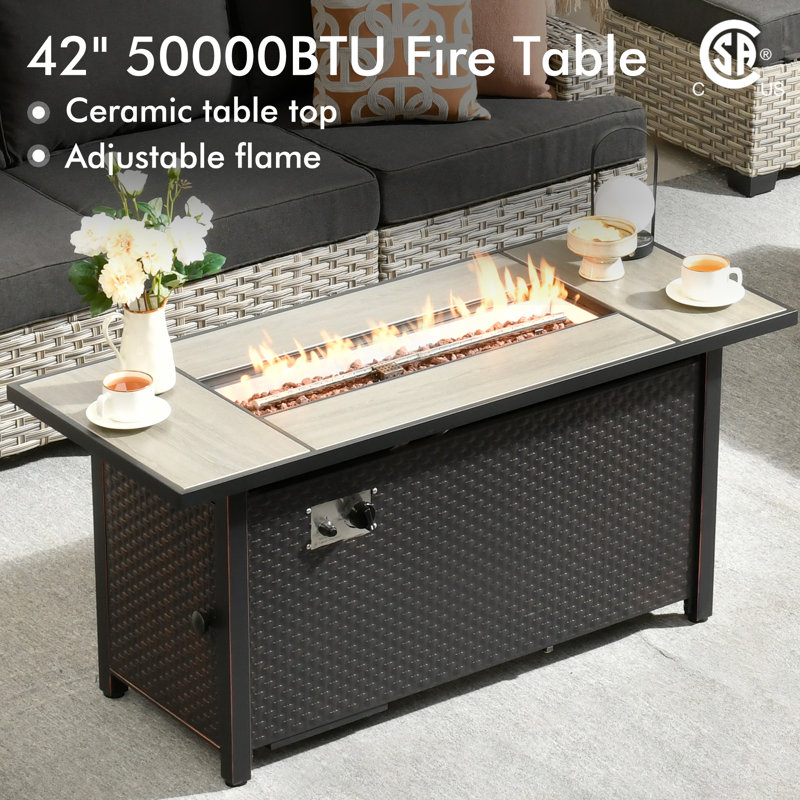 10 - Person Patio Furniture Set with Swivel Rockers, Outdoor Wicker Rattan Sectional Seating Group with Cushions, All Weather Sofa Conversation Set with Fire Pit Table for Garden Backyard
