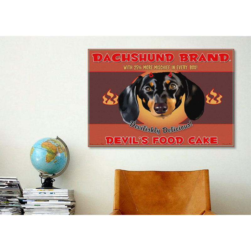 Dachshund Devil by Brian Rubenacker Graphic Art on Wrapped Canvas, No Mat, Wrapped Canvas, 26" H x 40" W x 0.75" D