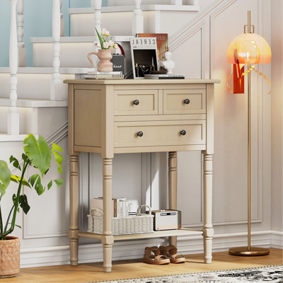 Narrow Console Table, Slim Sofa Table With Three Storage Drawers And Bottom Shelf