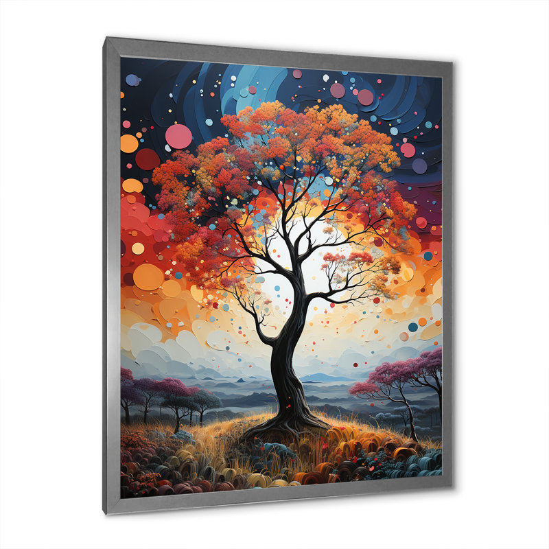 Abstraction colorée «Baobab Tree I», art mural sur toile, Cadre simple argenté, H 32 po x l 16 po