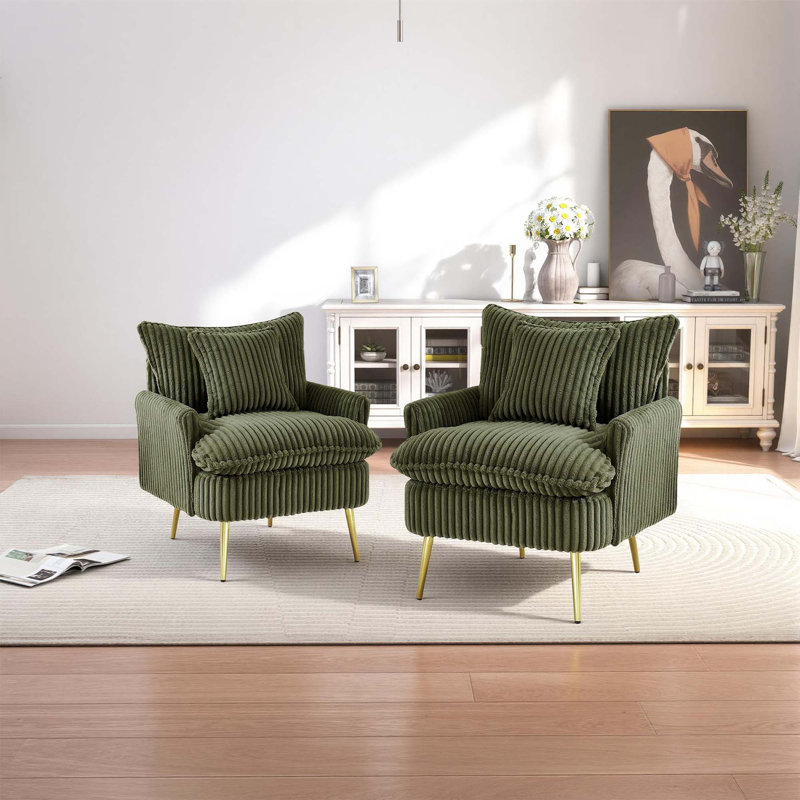 Fauteuil à oreilles large avec coussin décoratif, fauteuil de luxe moderne pour le salon et la chambre à coucher, Vert