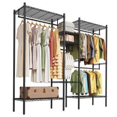 Heavy Duty Freestanding Closet Organizer Garment Rack Ultra Large Metal Clothing Storage Shelf Black