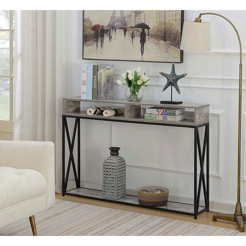 Console avec tablette, faux bouleau / noir