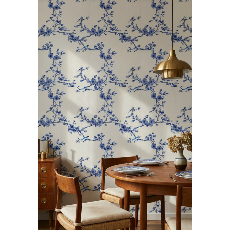 Papier peint amovible floral chinois Fond blanc